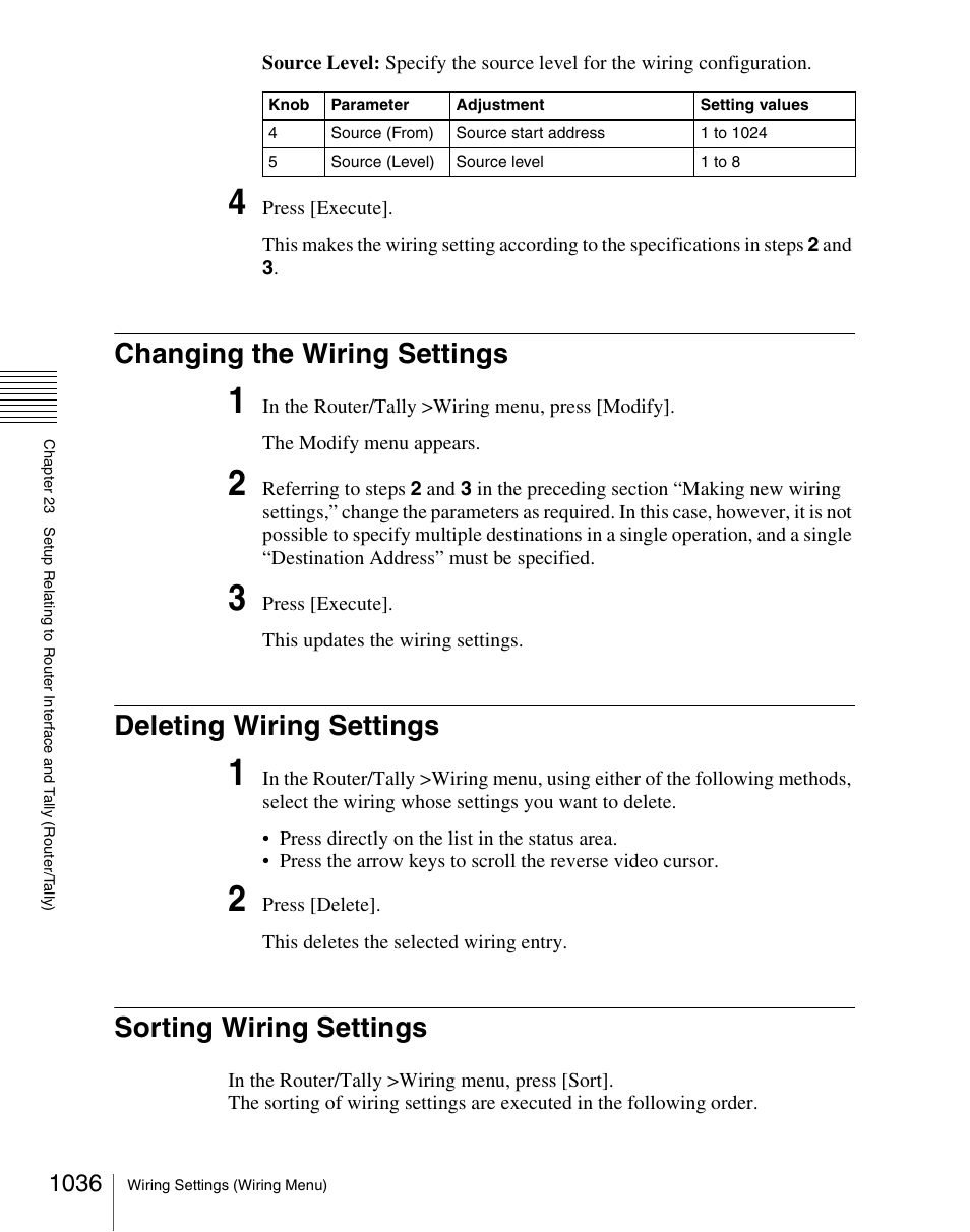 Changing the wiring settings, Deleting wiring settings, Sorting wiring settings | Sony Multi Interface Shoe Adapter User Manual | Page 1036 / 1094