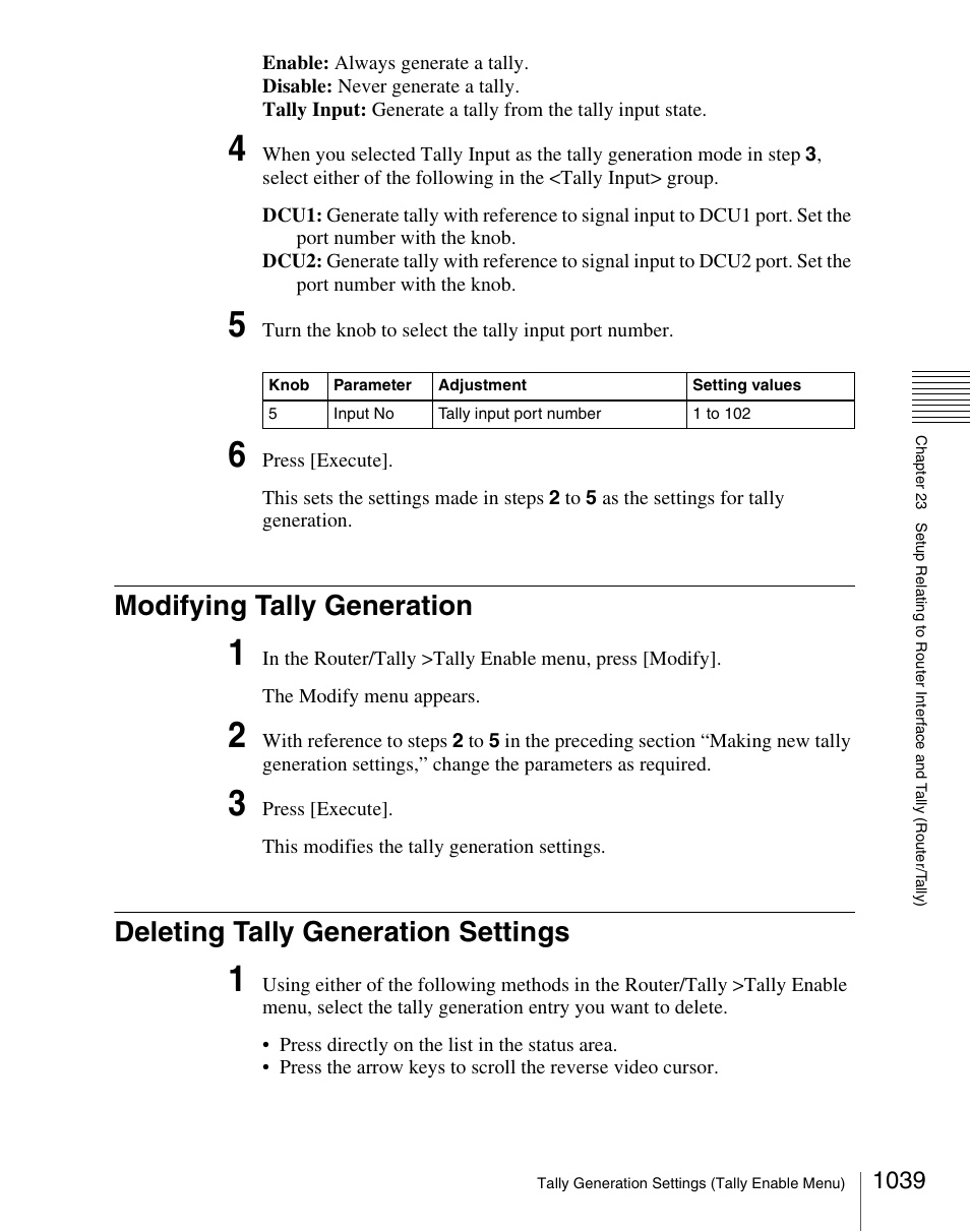 Modifying tally generation, Deleting tally generation settings | Sony Multi Interface Shoe Adapter User Manual | Page 1039 / 1094