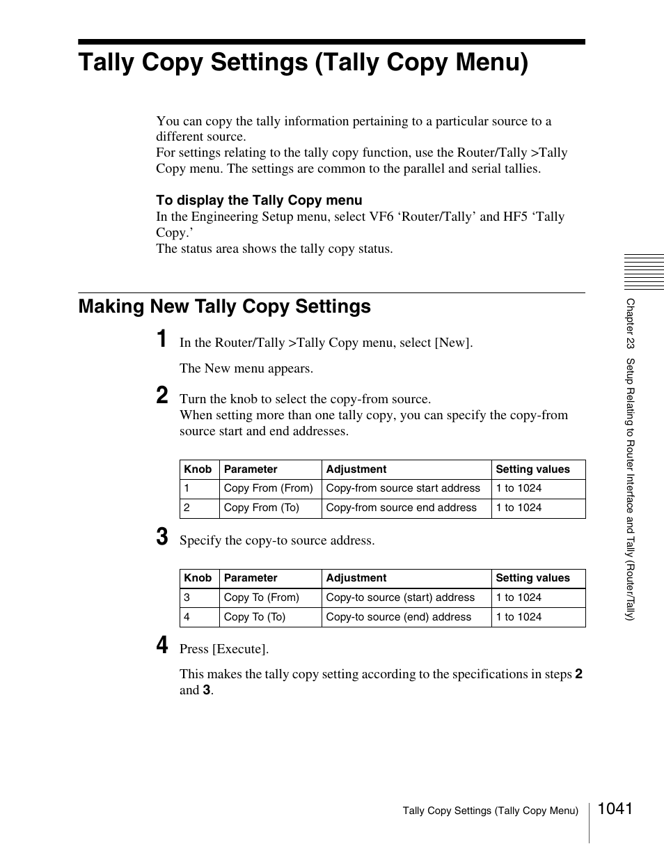 Tally copy settings (tally copy menu), Making new tally copy settings, Tally copy settings (tally copy menu) 1 | Making new tally copy settings 1 | Sony Multi Interface Shoe Adapter User Manual | Page 1041 / 1094