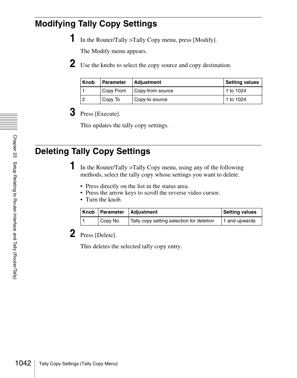 Modifying tally copy settings, Deleting tally copy settings | Sony Multi Interface Shoe Adapter User Manual | Page 1042 / 1094