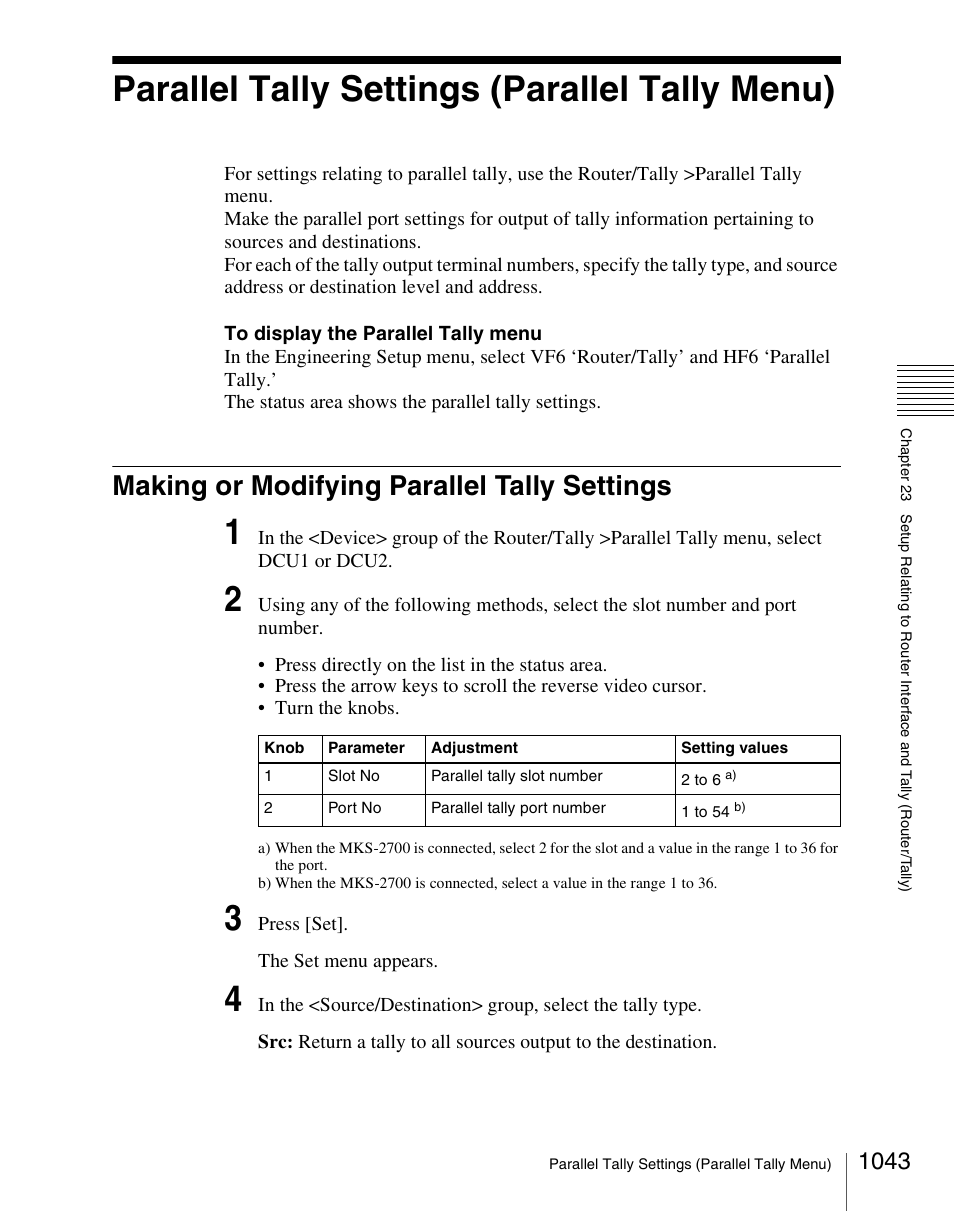 Parallel tally settings (parallel tally menu), Making or modifying parallel tally settings, Parallel tally settings (parallel tally menu) 3 | Making or modifying parallel tally settings 3 | Sony Multi Interface Shoe Adapter User Manual | Page 1043 / 1094