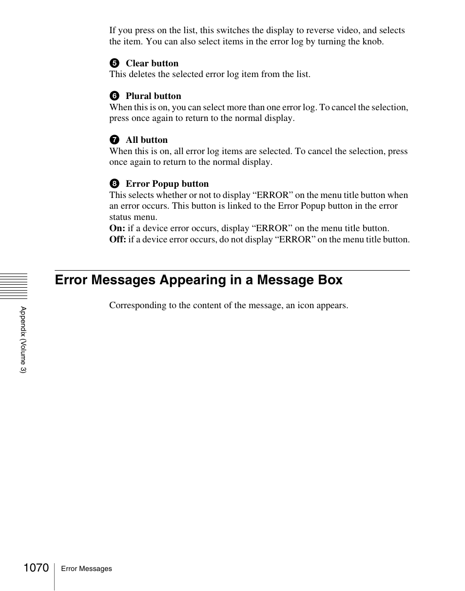 Error messages appearing in a message box, Error messages appearing in a message box 0 | Sony Multi Interface Shoe Adapter User Manual | Page 1070 / 1094