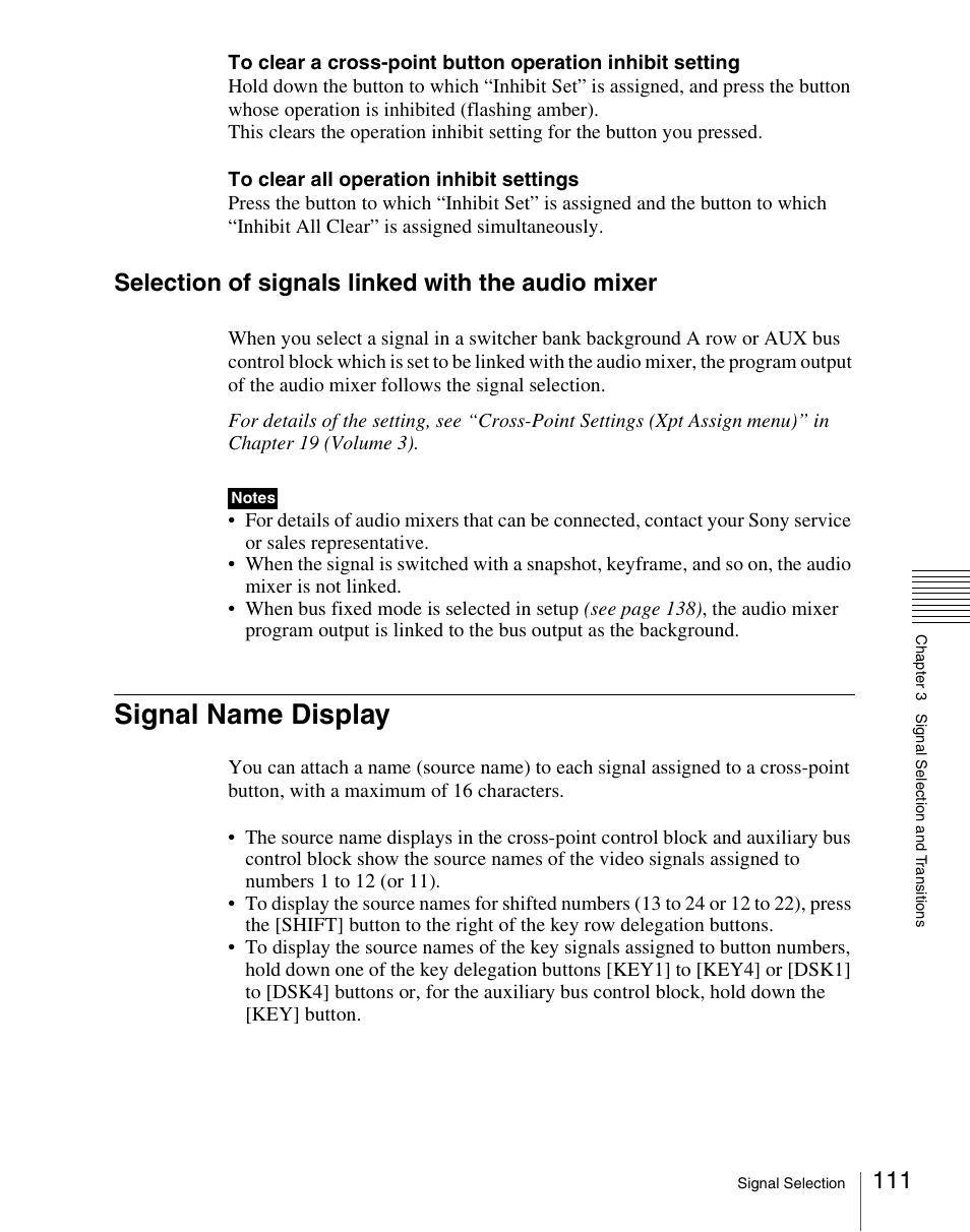 Signal name display, Selection of signals linked with the audio mixer | Sony Multi Interface Shoe Adapter User Manual | Page 111 / 1094