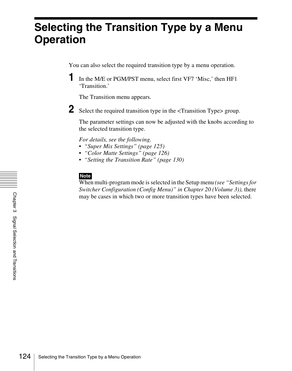 Selecting the transition type by a menu operation, Ee “selecting the transition type | Sony Multi Interface Shoe Adapter User Manual | Page 124 / 1094