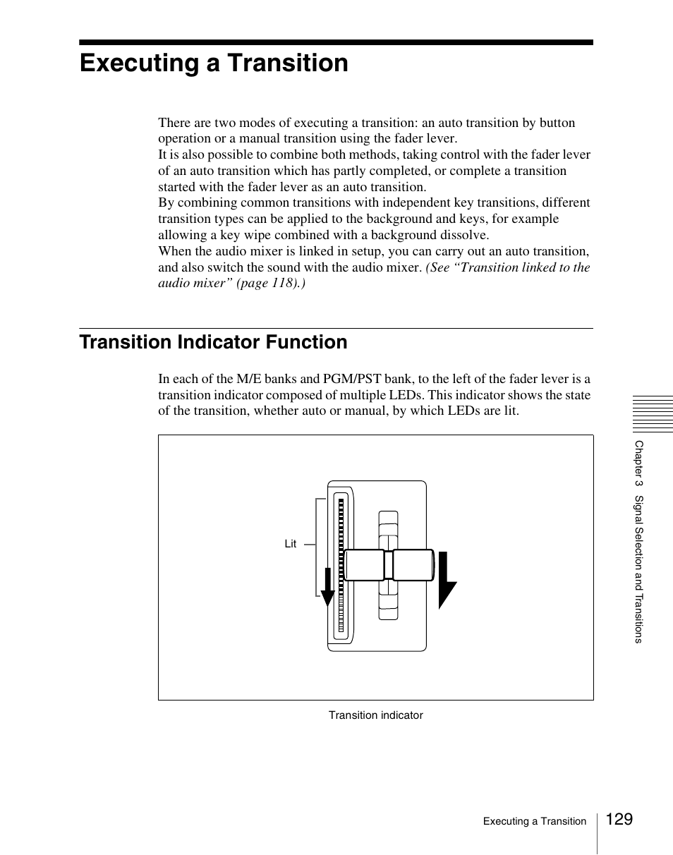 Executing a transition, Transition indicator function | Sony Multi Interface Shoe Adapter User Manual | Page 129 / 1094