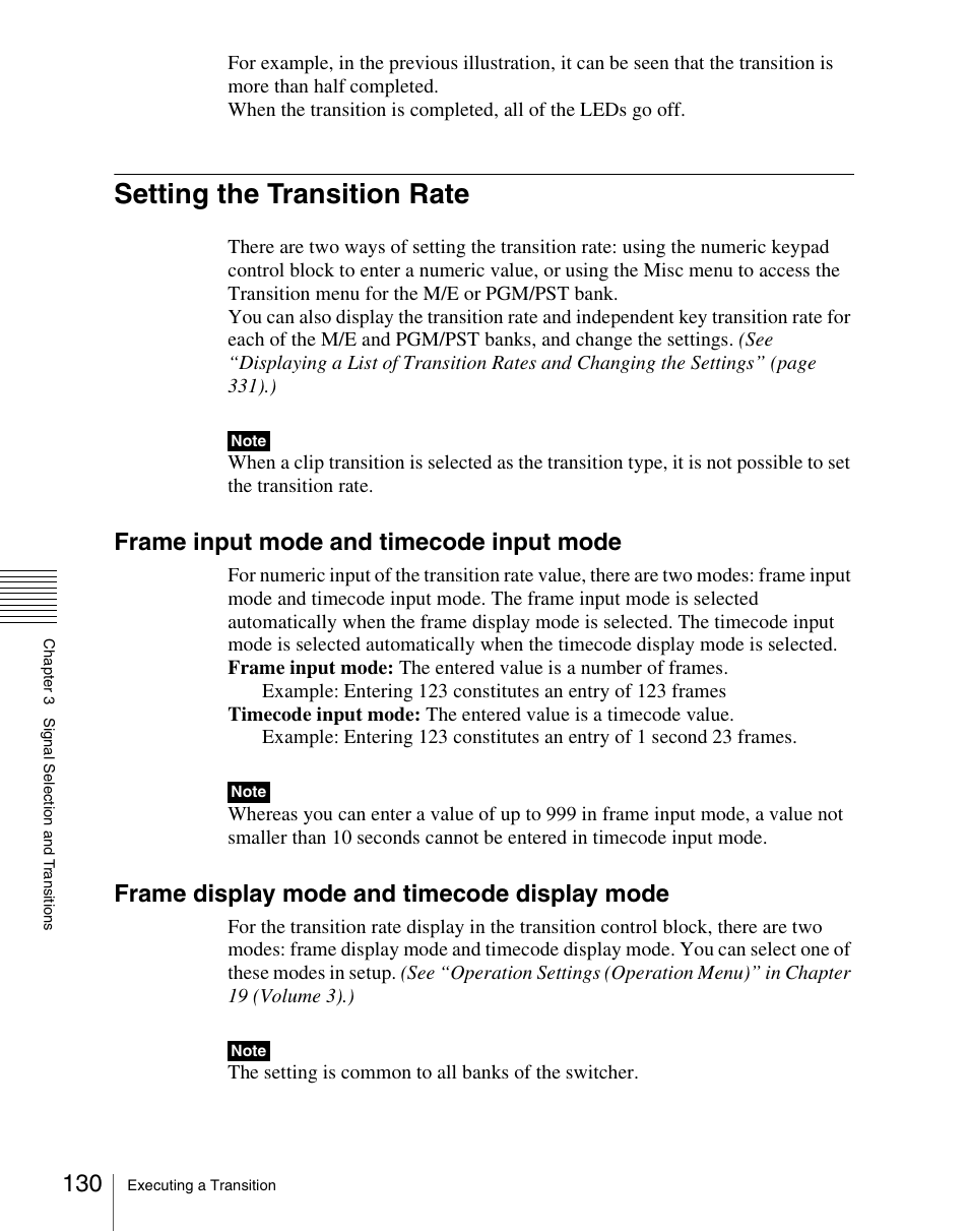 Setting the transition rate, Frame input mode and timecode input mode, Frame display mode and timecode display mode | Sony Multi Interface Shoe Adapter User Manual | Page 130 / 1094