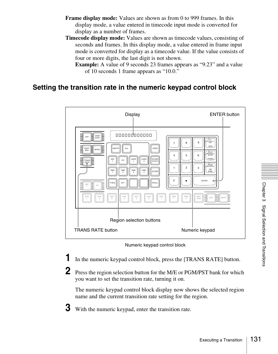 With the numeric keypad, enter the transition rate, Numeric keypad control block | Sony Multi Interface Shoe Adapter User Manual | Page 131 / 1094