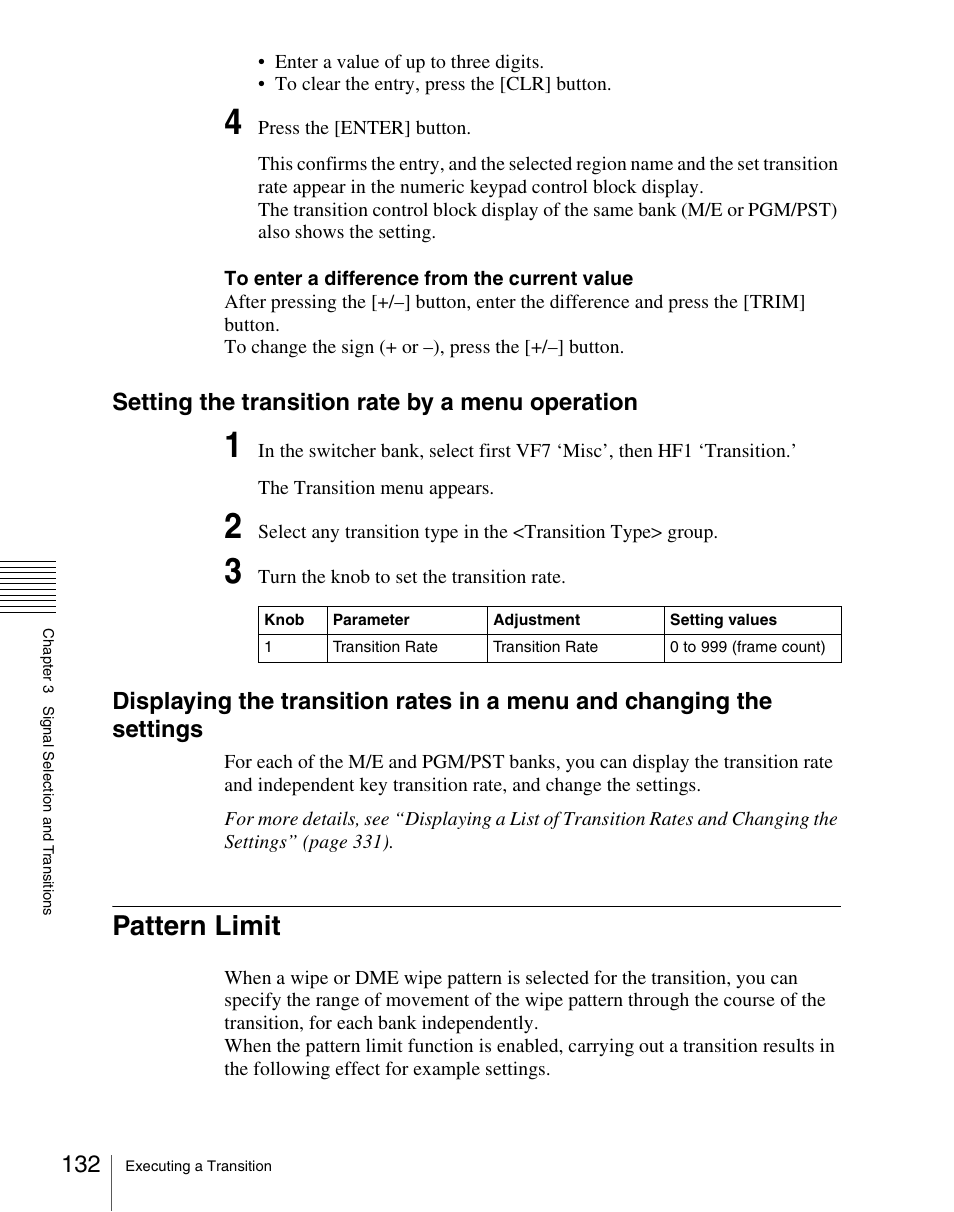Pattern limit, Setting the transition rate by a menu operation | Sony Multi Interface Shoe Adapter User Manual | Page 132 / 1094