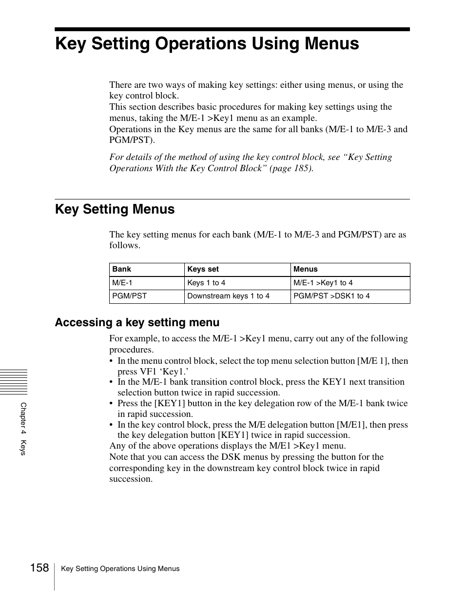 Key setting operations using menus, Key setting menus, Accessing a key setting menu | Sony Multi Interface Shoe Adapter User Manual | Page 158 / 1094