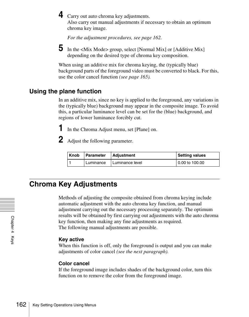 Chroma key adjustments, Using the plane function | Sony Multi Interface Shoe Adapter User Manual | Page 162 / 1094