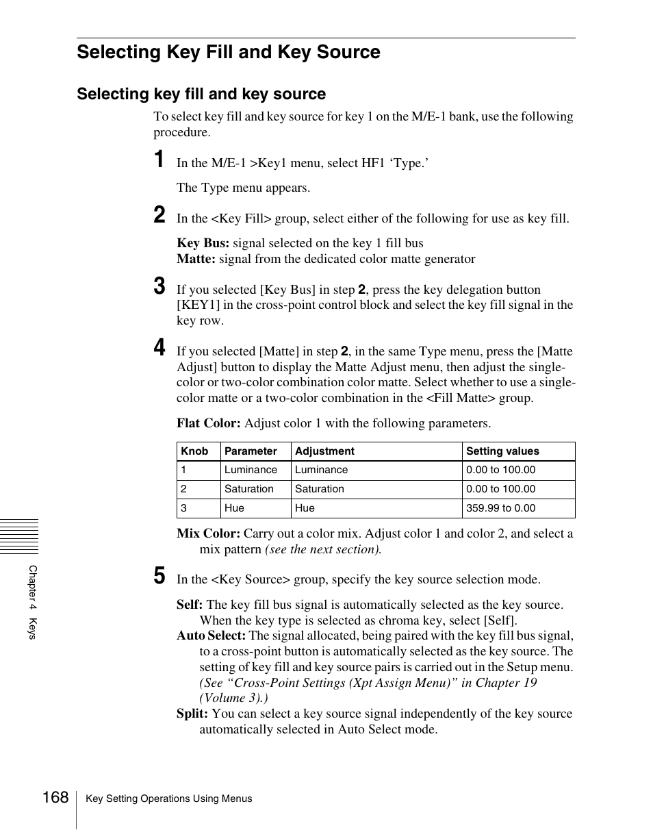 Selecting key fill and key source | Sony Multi Interface Shoe Adapter User Manual | Page 168 / 1094