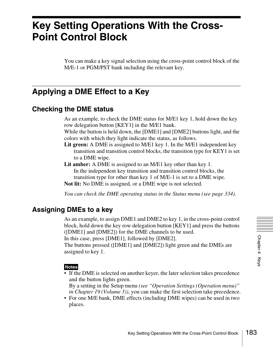 Applying a dme effect to a key, Checking the dme status, Assigning dmes to a key | Sony Multi Interface Shoe Adapter User Manual | Page 183 / 1094