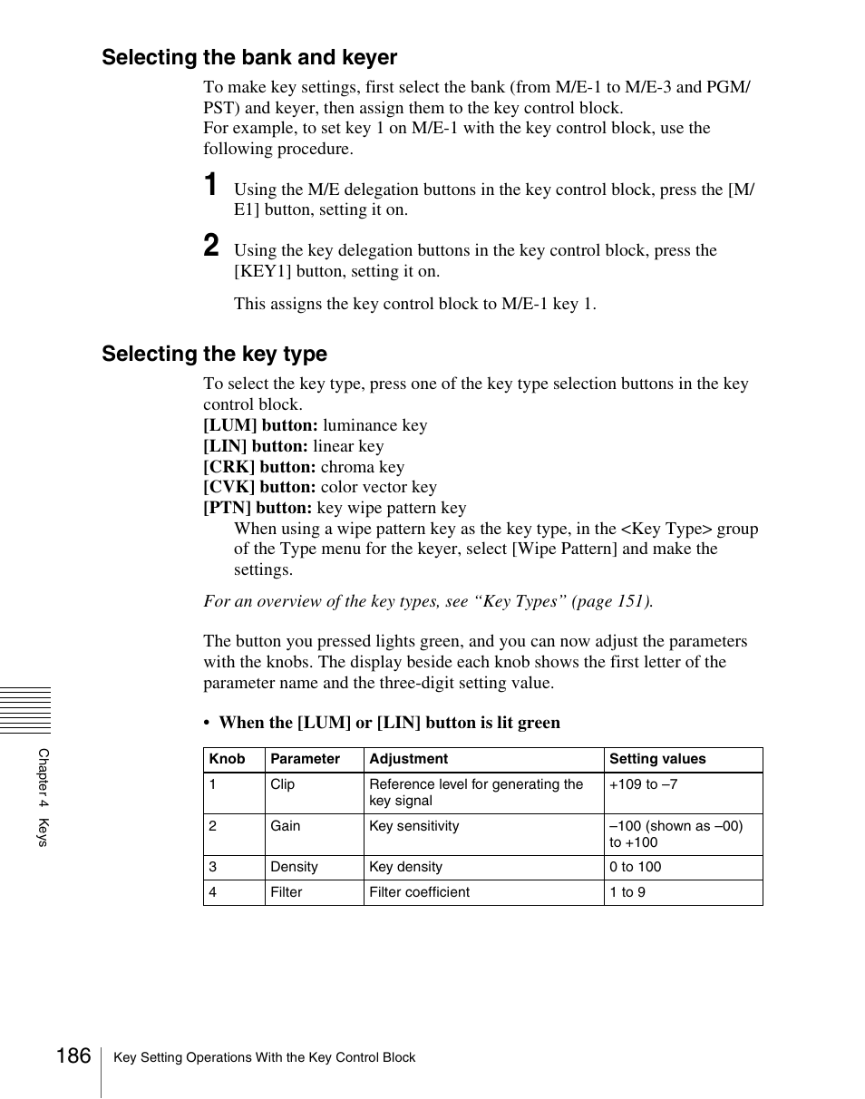 Selecting the bank and keyer, Selecting the key type | Sony Multi Interface Shoe Adapter User Manual | Page 186 / 1094