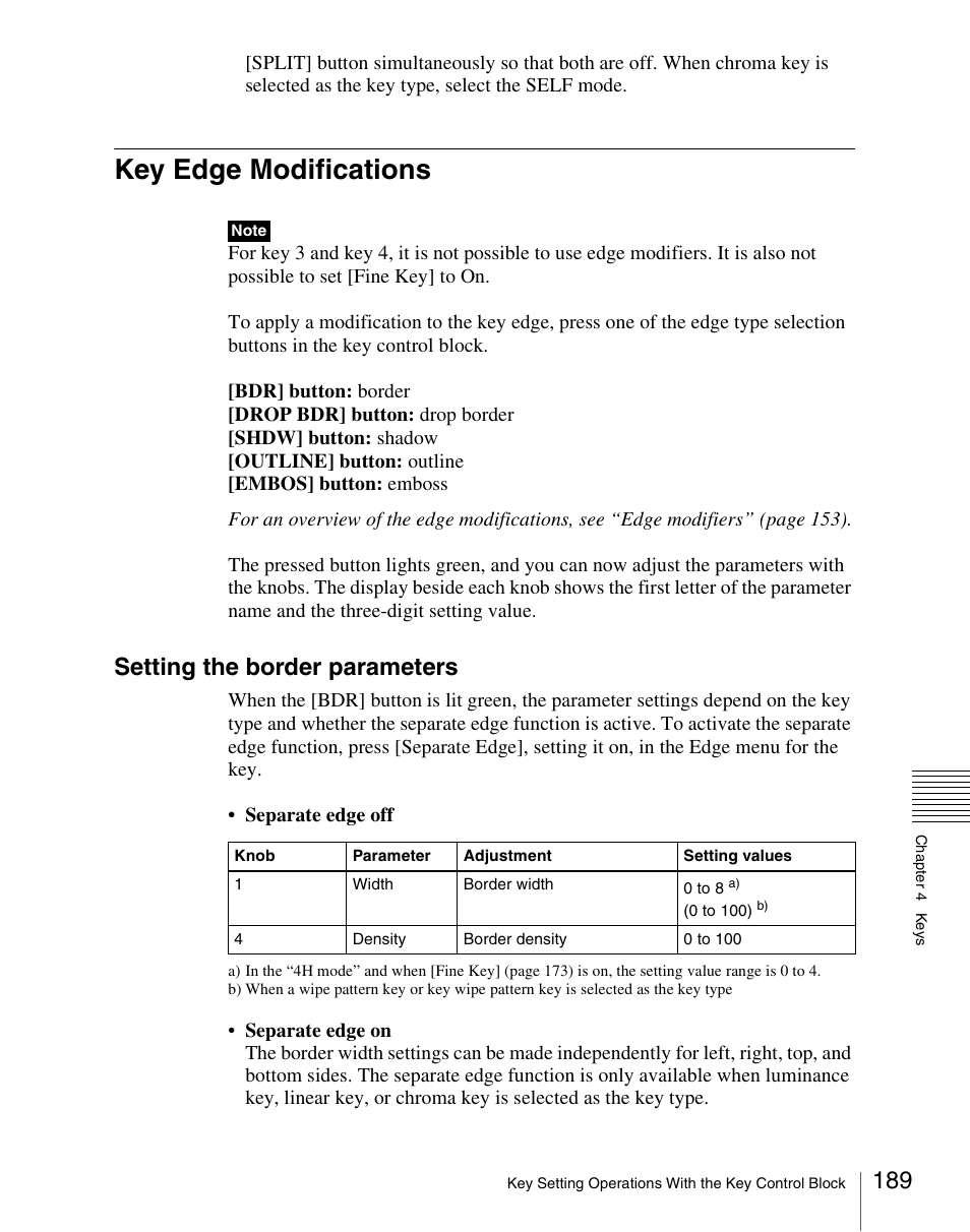 Key edge modifications, D 189), Setting the border parameters | Sony Multi Interface Shoe Adapter User Manual | Page 189 / 1094