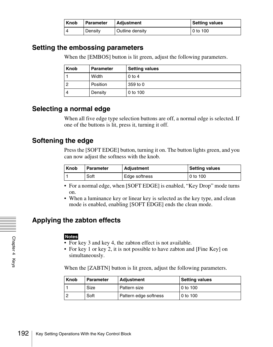 Setting the embossing parameters, Selecting a normal edge, Softening the edge | Applying the zabton effects | Sony Multi Interface Shoe Adapter User Manual | Page 192 / 1094