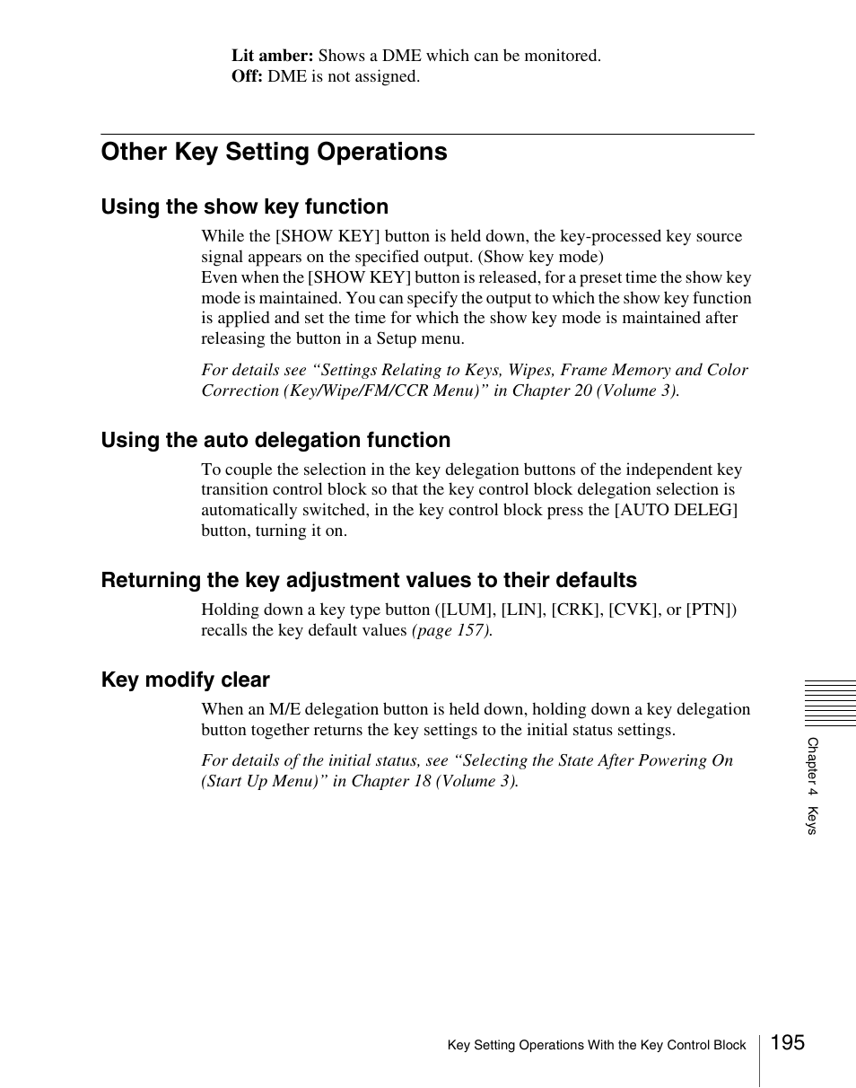 Other key setting operations, Using the show key function, Using the auto delegation function | Key modify clear | Sony Multi Interface Shoe Adapter User Manual | Page 195 / 1094