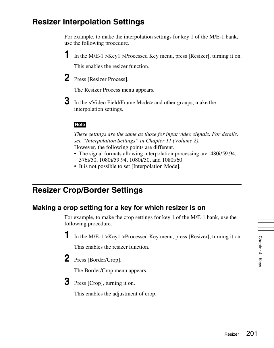 Resizer interpolation settings, Resizer crop/border settings | Sony Multi Interface Shoe Adapter User Manual | Page 201 / 1094