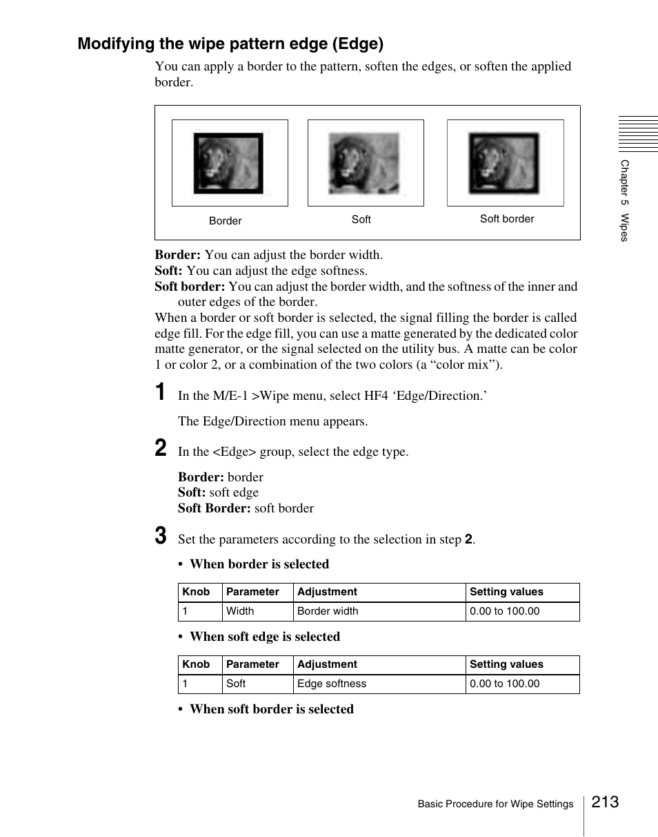 Modifying the wipe pattern edge (edge) | Sony Multi Interface Shoe Adapter User Manual | Page 213 / 1094