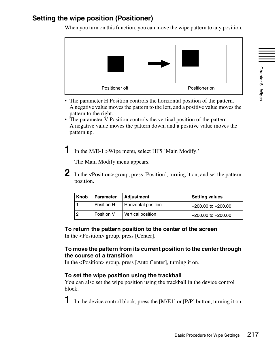 Setting the wipe position (positioner) | Sony Multi Interface Shoe Adapter User Manual | Page 217 / 1094