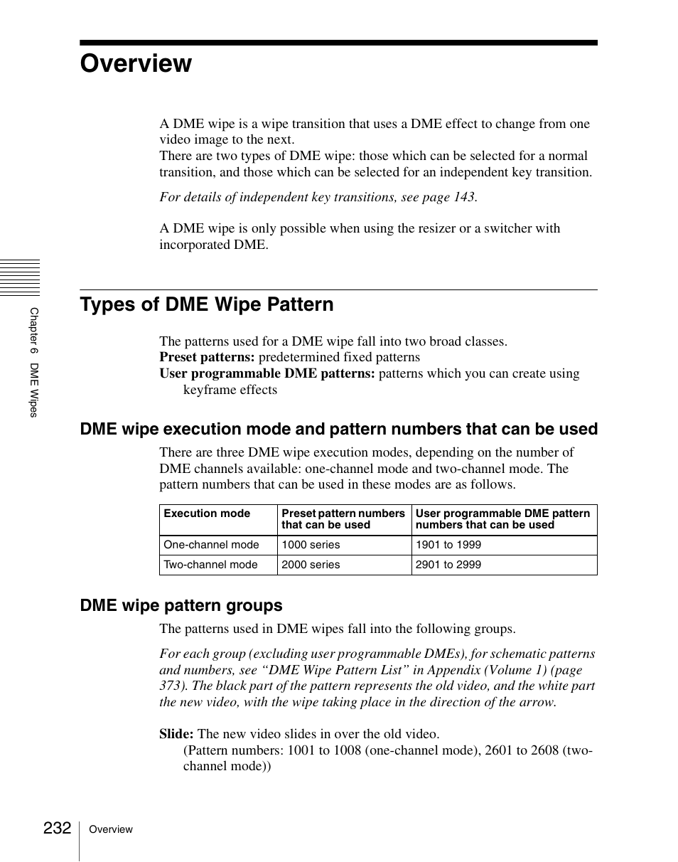 Overview, Types of dme wipe pattern, Dme wipe pattern groups | Sony Multi Interface Shoe Adapter User Manual | Page 232 / 1094