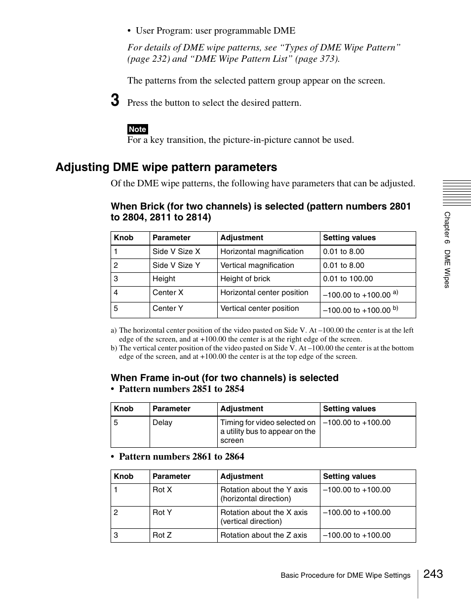 Adjusting dme wipe pattern parameters | Sony Multi Interface Shoe Adapter User Manual | Page 243 / 1094