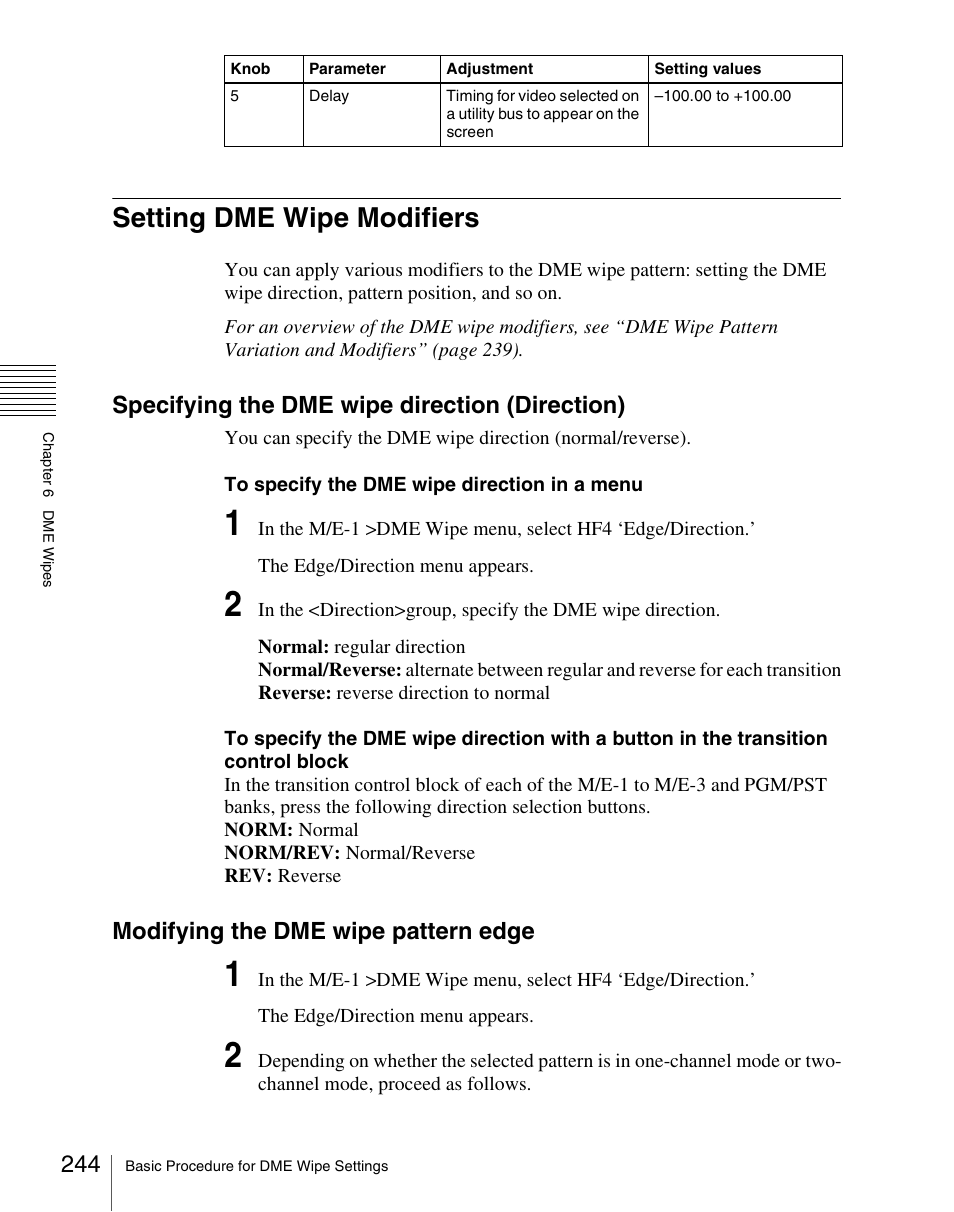 Setting dme wipe modifiers, Specifying the dme wipe direction (direction), Modifying the dme wipe pattern edge | Sony Multi Interface Shoe Adapter User Manual | Page 244 / 1094