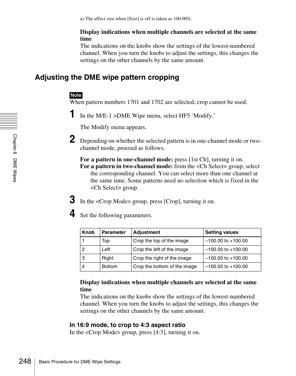 Adjusting the dme wipe pattern cropping | Sony Multi Interface Shoe Adapter User Manual | Page 248 / 1094