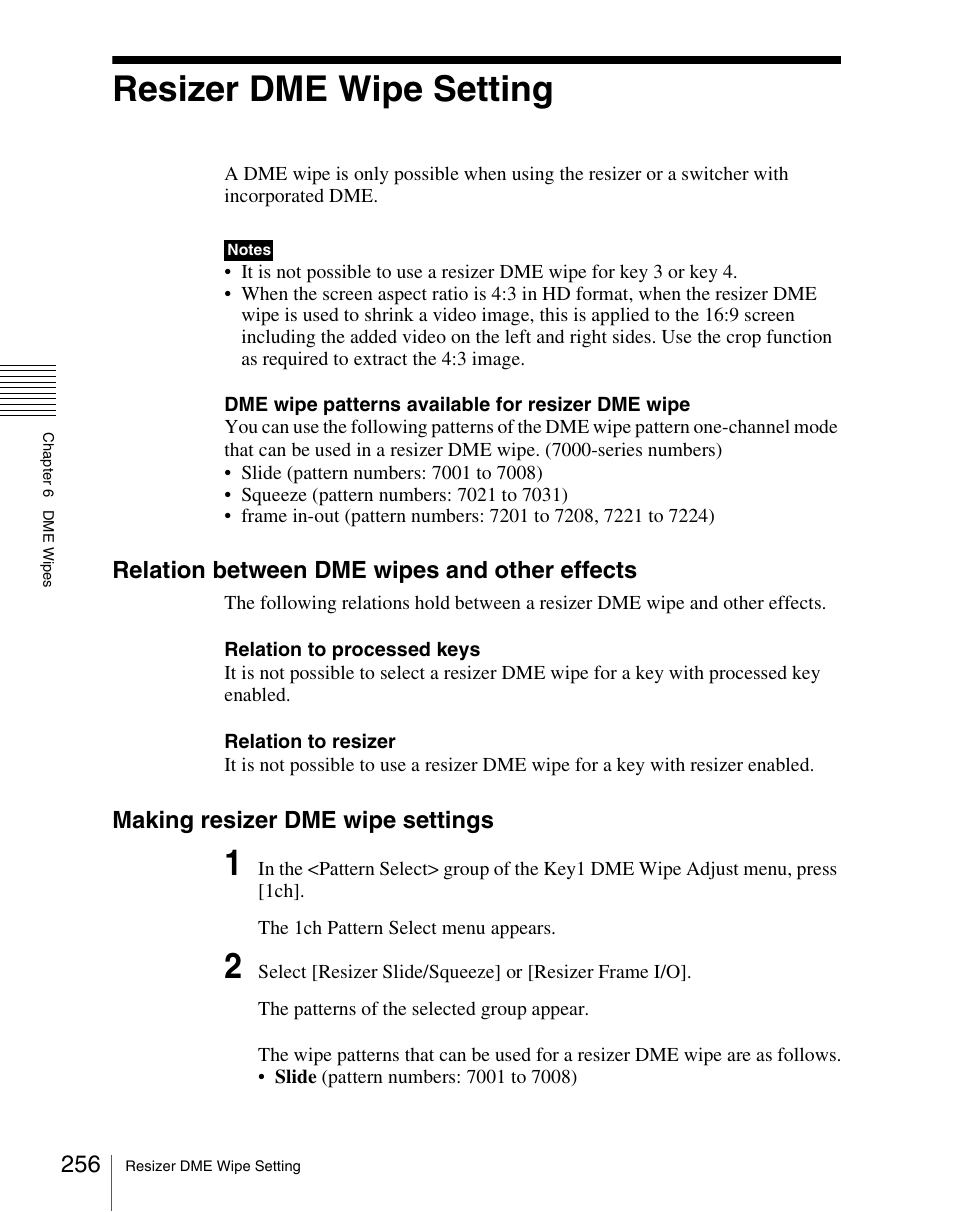 Resizer dme wipe setting, Relation between dme wipes and other effects, Making resizer dme wipe settings | Sony Multi Interface Shoe Adapter User Manual | Page 256 / 1094