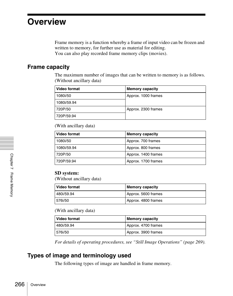 Overview, Frame capacity, Types of image and terminology used | Sd system | Sony Multi Interface Shoe Adapter User Manual | Page 266 / 1094