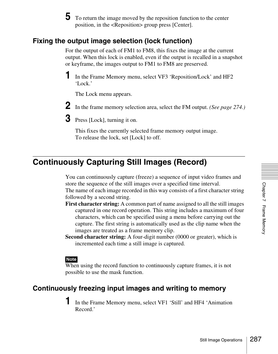 Continuously capturing still images (record) | Sony Multi Interface Shoe Adapter User Manual | Page 287 / 1094