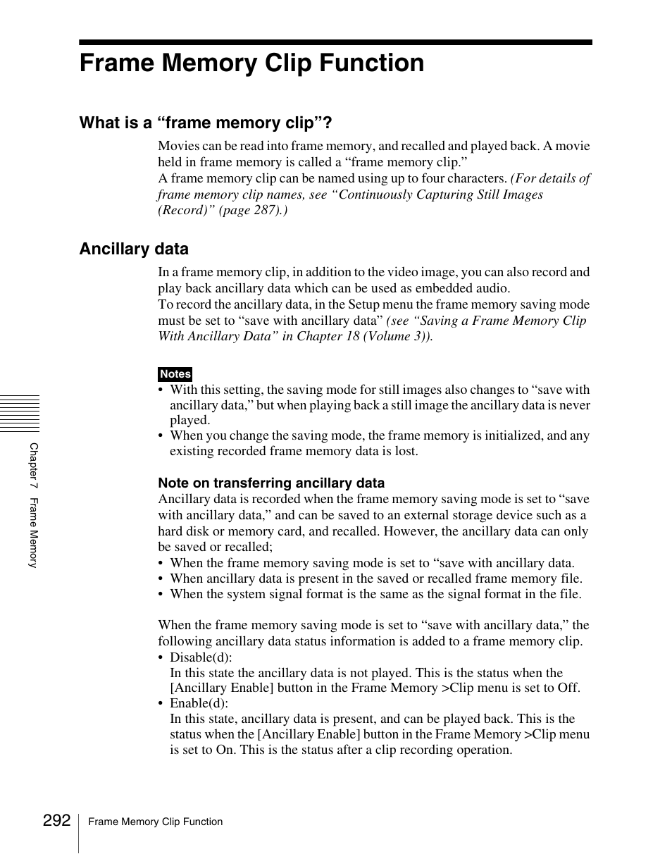 Frame memory clip function, Ancillary data | Sony Multi Interface Shoe Adapter User Manual | Page 292 / 1094