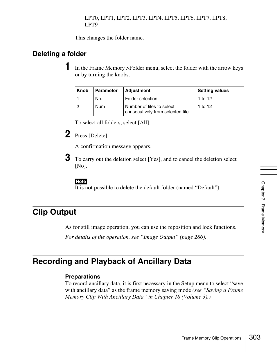 Clip output, Recording and playback of ancillary data, Deleting a folder | Sony Multi Interface Shoe Adapter User Manual | Page 303 / 1094