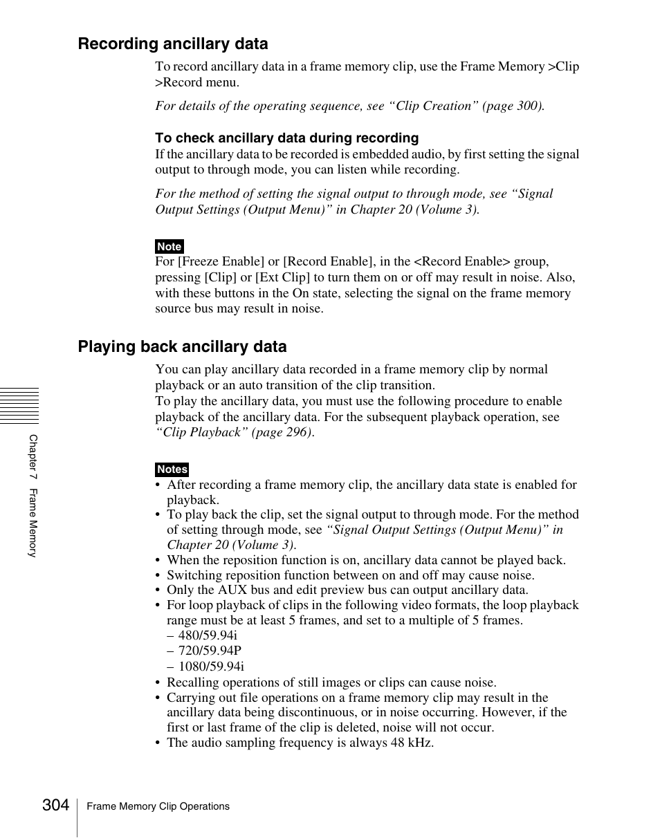 Recording ancillary data, Playing back ancillary data | Sony Multi Interface Shoe Adapter User Manual | Page 304 / 1094