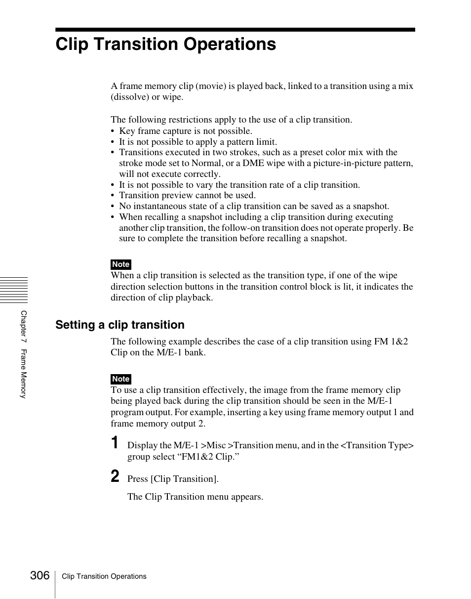 Clip transition operations, Setting a clip transition | Sony Multi Interface Shoe Adapter User Manual | Page 306 / 1094