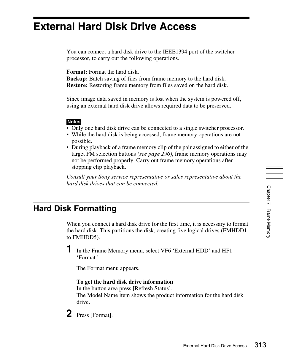 External hard disk drive access, Hard disk formatting | Sony Multi Interface Shoe Adapter User Manual | Page 313 / 1094