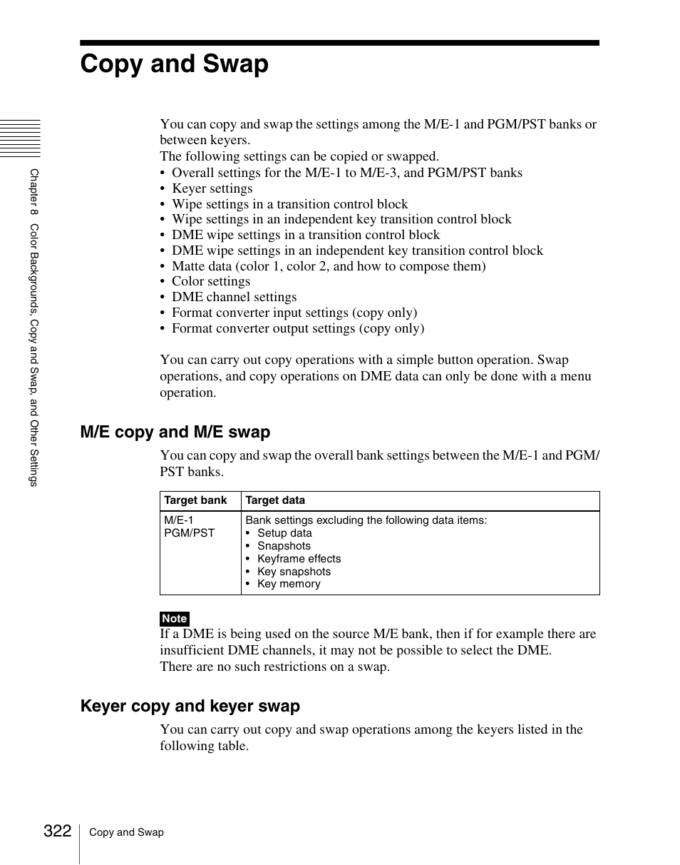 Copy and swap, M/e copy and m/e swap, Keyer copy and keyer swap | Sony Multi Interface Shoe Adapter User Manual | Page 322 / 1094