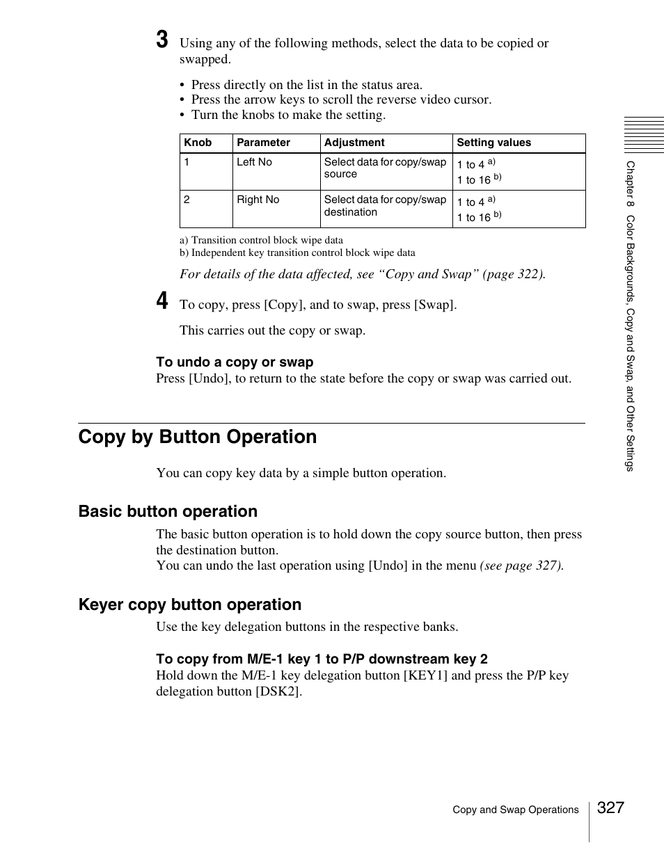 Copy by button operation, Basic button operation, Keyer copy button operation | Sony Multi Interface Shoe Adapter User Manual | Page 327 / 1094