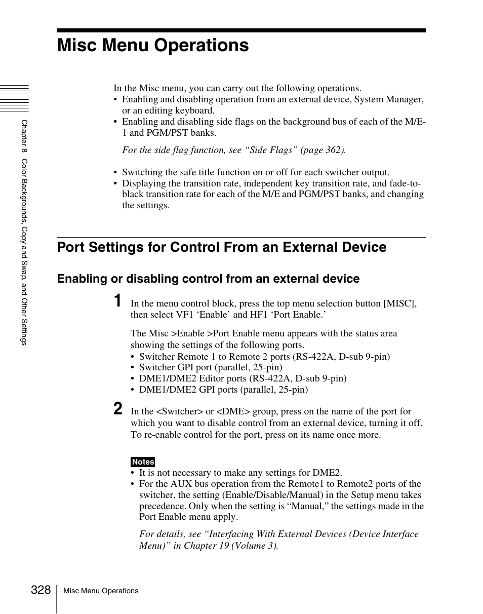 Misc menu operations, Port settings for control from an external device | Sony Multi Interface Shoe Adapter User Manual | Page 328 / 1094