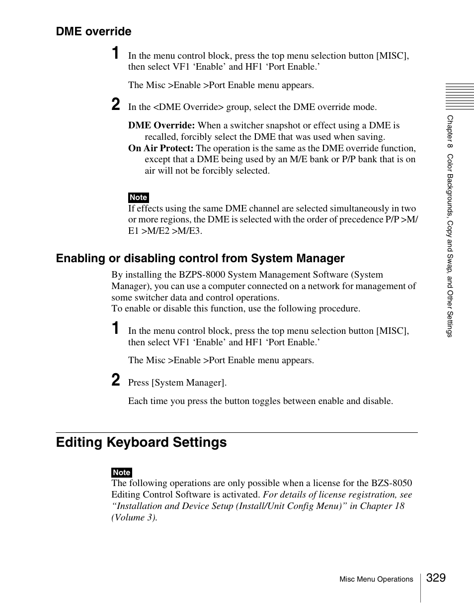 Editing keyboard settings, Dme override, Enabling or disabling control from system manager | Sony Multi Interface Shoe Adapter User Manual | Page 329 / 1094