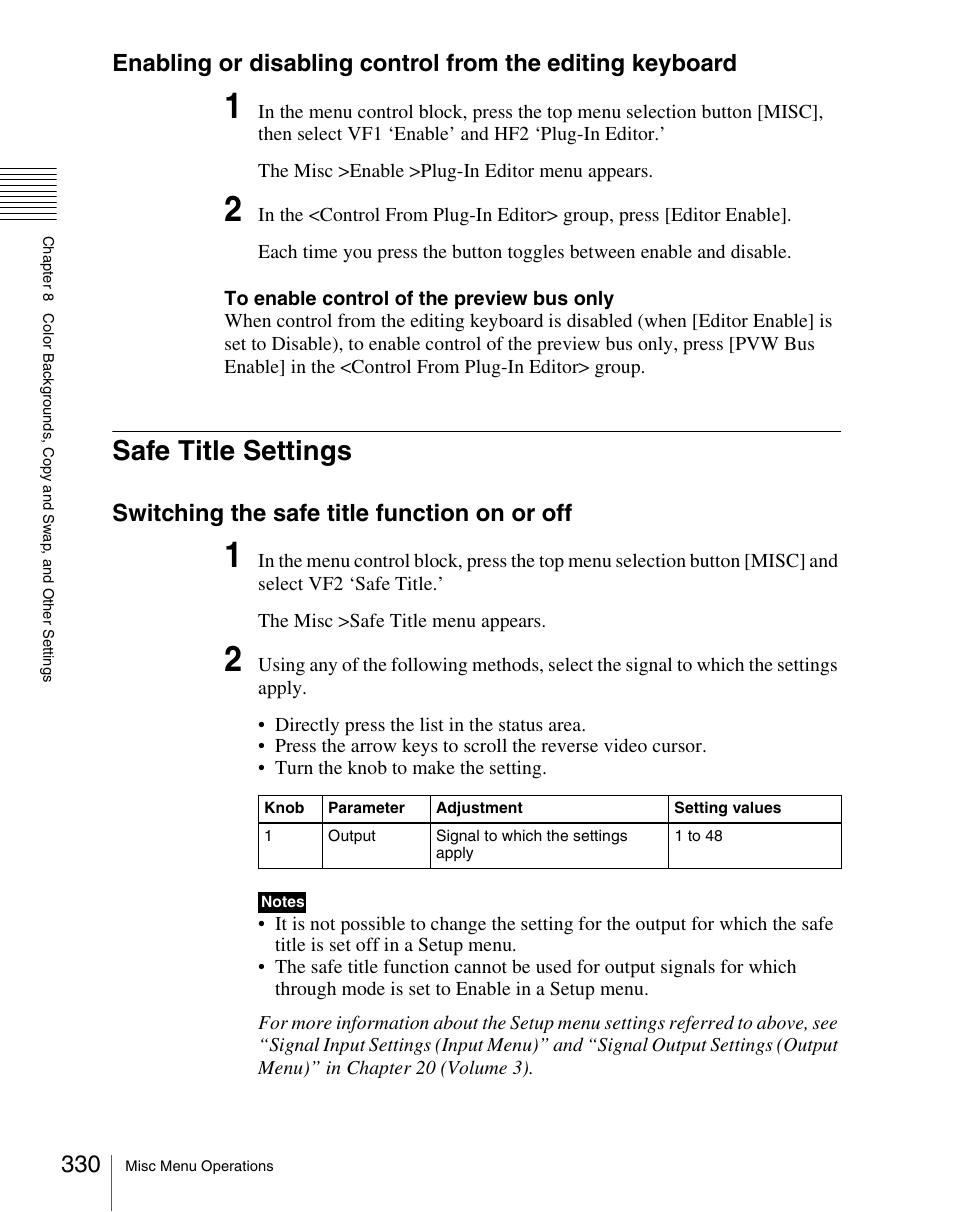 Safe title settings, Switching the safe title function on or off | Sony Multi Interface Shoe Adapter User Manual | Page 330 / 1094