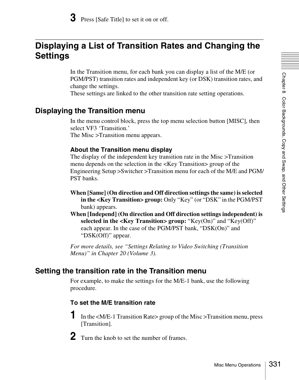 Displaying a, Displaying the transition menu, Setting the transition rate in the transition menu | Sony Multi Interface Shoe Adapter User Manual | Page 331 / 1094