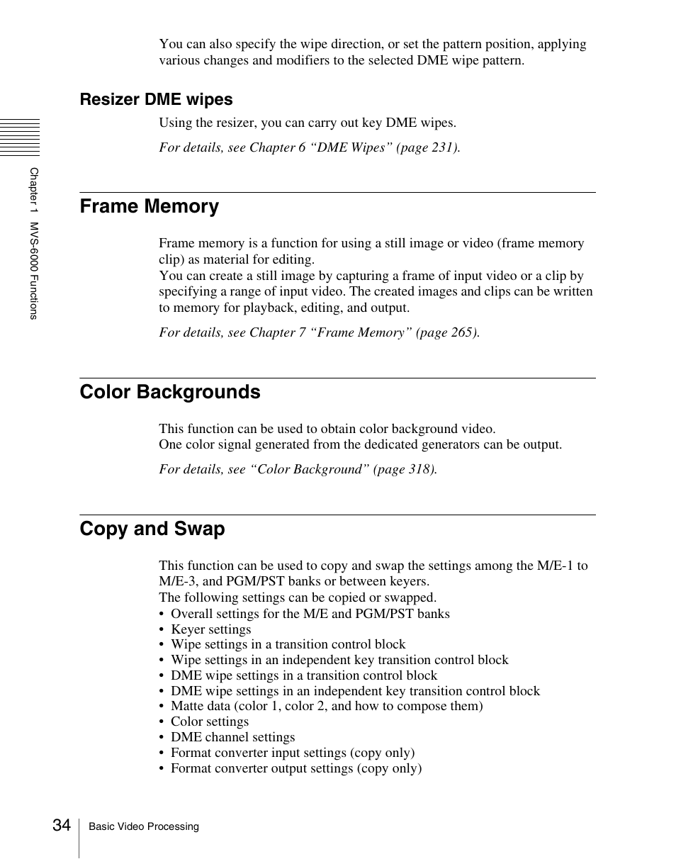 Frame memory, Color backgrounds, Copy and swap | Frame memory color backgrounds copy and swap, Resizer dme wipes | Sony Multi Interface Shoe Adapter User Manual | Page 34 / 1094