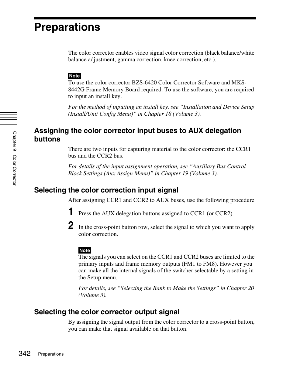 Preparations, Selecting the color correction input signal, Selecting the color corrector output signal | Sony Multi Interface Shoe Adapter User Manual | Page 342 / 1094