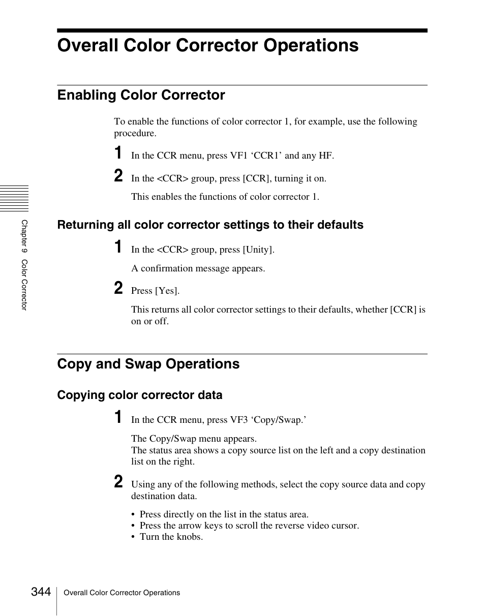 Overall color corrector operations, Enabling color corrector, Copy and swap operations | Enabling color corrector copy and swap operations | Sony Multi Interface Shoe Adapter User Manual | Page 344 / 1094