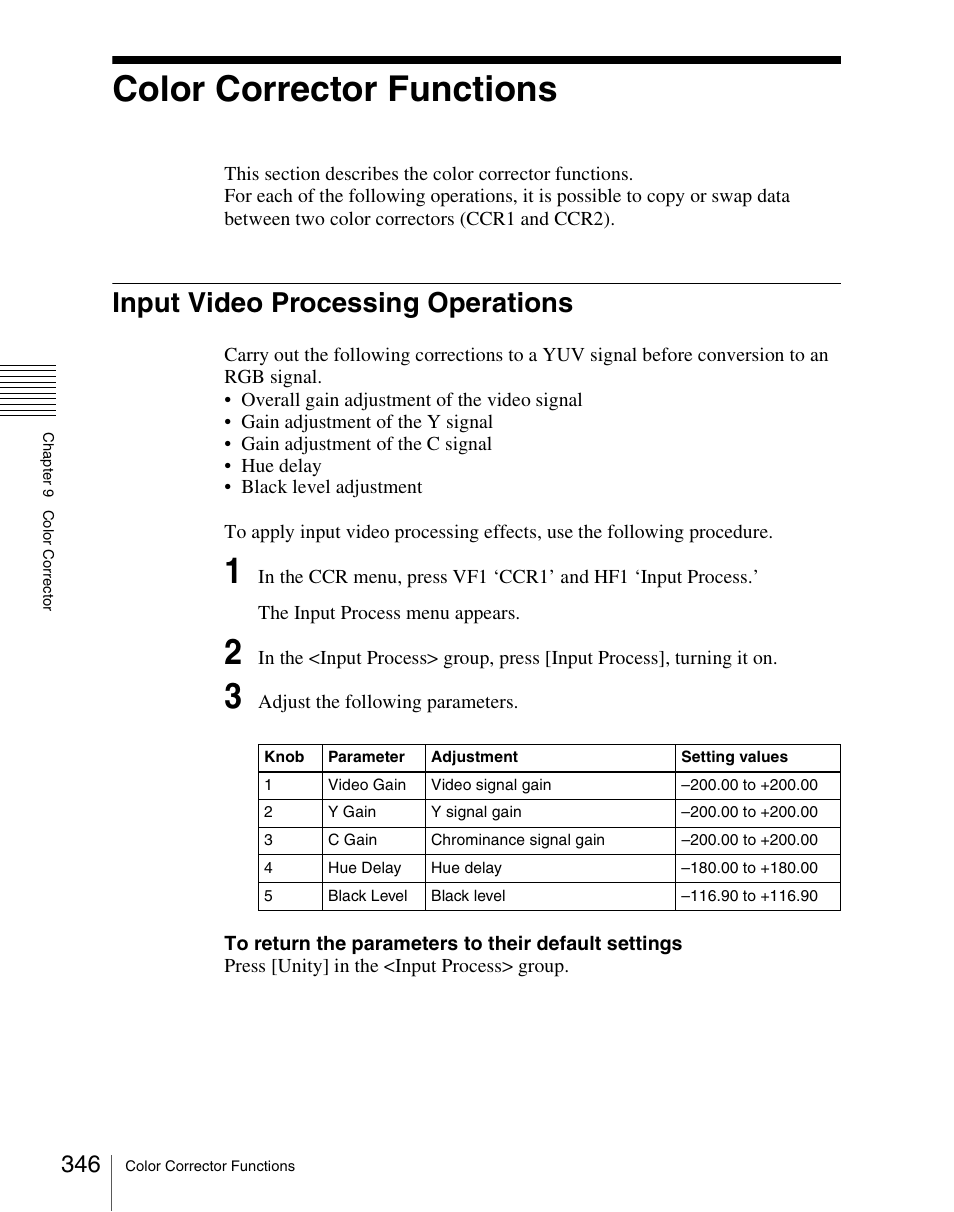 Color corrector functions, Input video processing operations | Sony Multi Interface Shoe Adapter User Manual | Page 346 / 1094