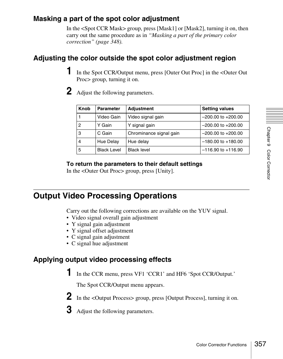 Output video processing operations, Masking a part of the spot color adjustment, Applying output video processing effects | Sony Multi Interface Shoe Adapter User Manual | Page 357 / 1094