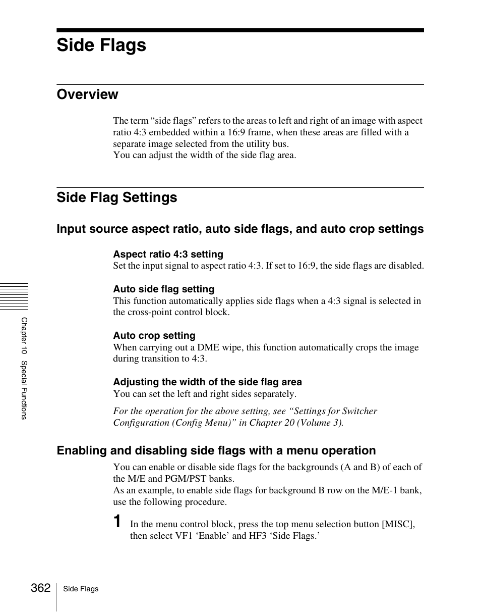 Side flags, Overview, Side flag settings | Overview side flag settings | Sony Multi Interface Shoe Adapter User Manual | Page 362 / 1094