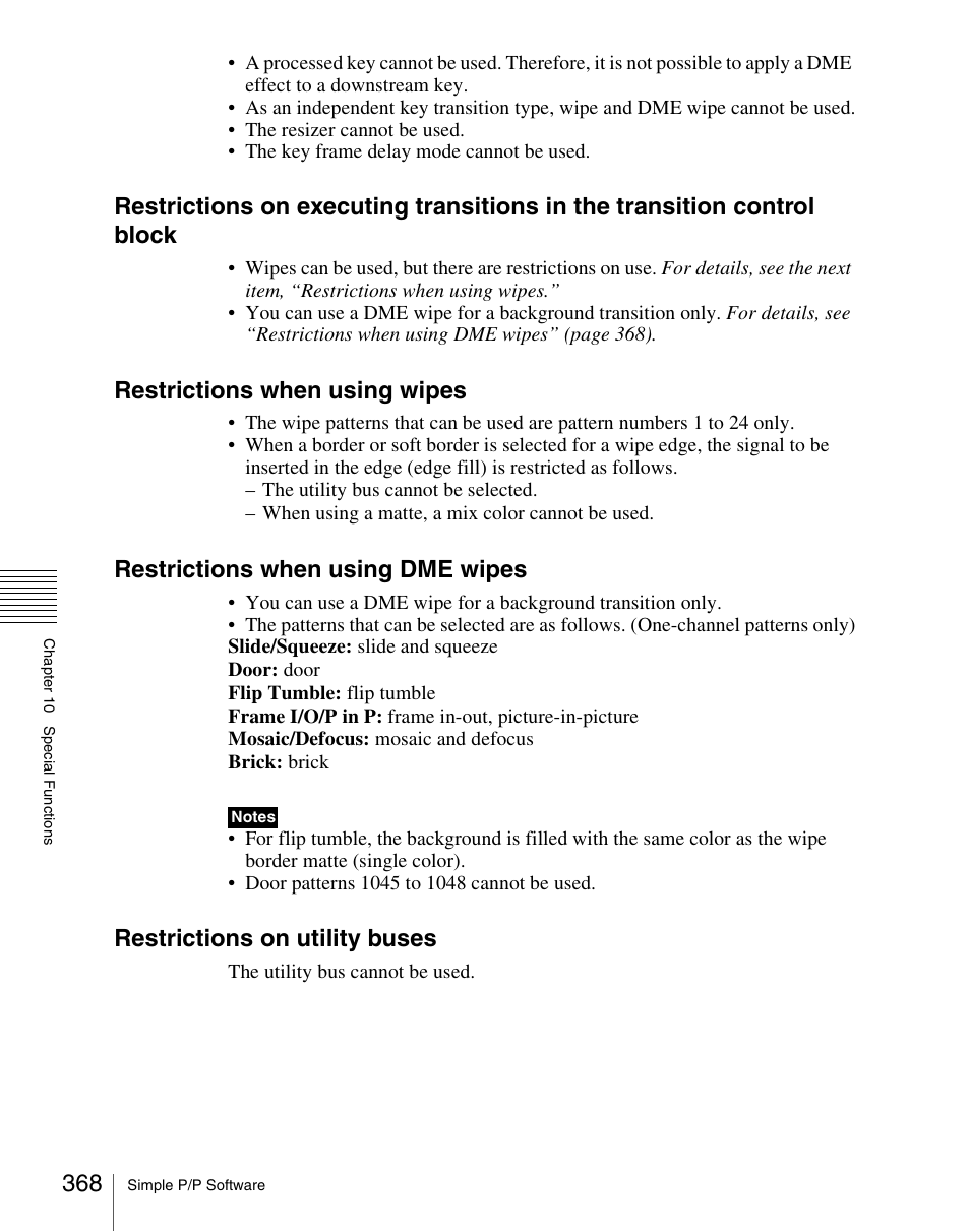 Restrictions when using wipes, Restrictions when using dme wipes, Restrictions on utility buses | Sony Multi Interface Shoe Adapter User Manual | Page 368 / 1094