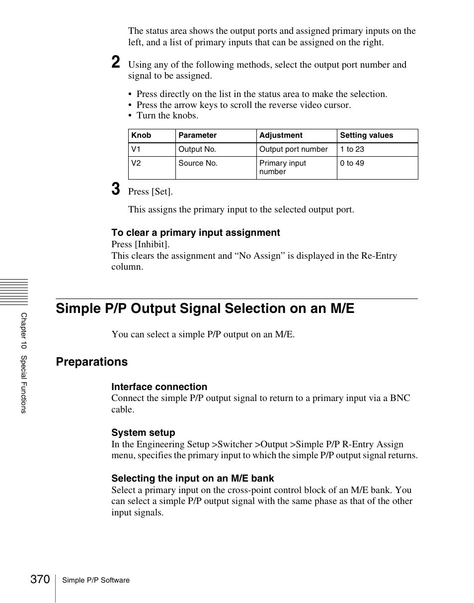 Simple p/p output signal selection on an m/e, Preparations | Sony Multi Interface Shoe Adapter User Manual | Page 370 / 1094