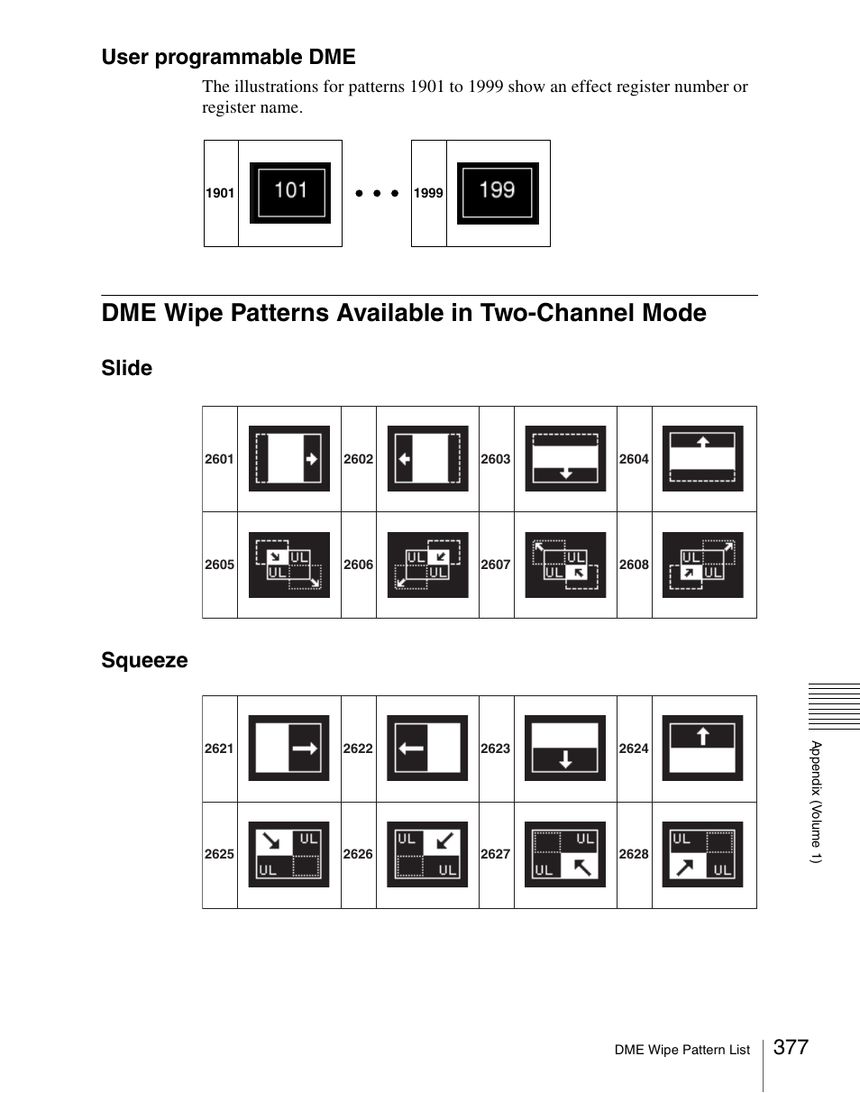 Dme wipe patterns available in two-channel mode, Is f, User programmable dme | Slide squeeze | Sony Multi Interface Shoe Adapter User Manual | Page 377 / 1094